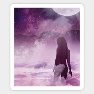 Breathtaking Artwork of a Girl Swimming under the Starry Sky Sticker